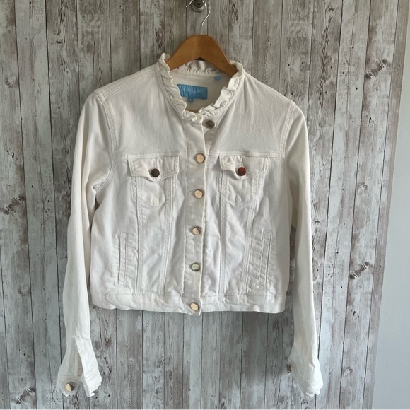 Draper James White Ruffle Jean Jacket Medium - Picture 1 of 5